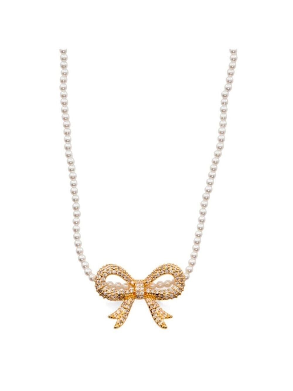 Camila Coelho Pearl Cubic Zirconia Bow Necklace New